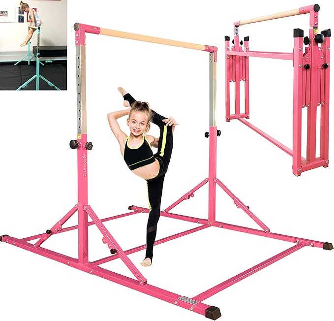 PreGymnastic Foldable Gymnastics Bar, 6FT Horizontal Bars, Folding Training Bar for Kids Ages 3-18, Weight Limit 500 LB, Adjustable kip Bar,Home Gym Equipment Indoor