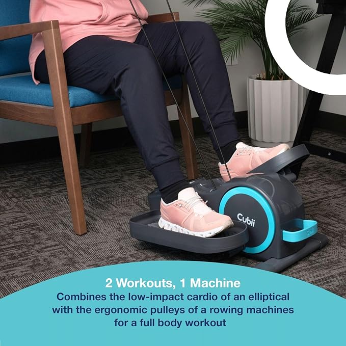 Cubii Total Body - Under Desk Seated Elliptical Pedal Exerciser with Built in Upper Body Resistance Bands, 12 Levels of Resistance, LCD Display, Whisper Quiet - Adult to Seniors