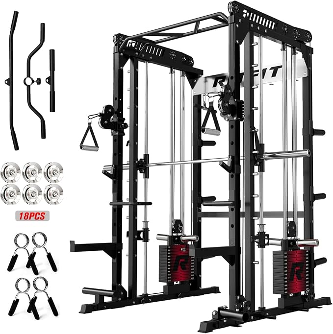 RitFit M1 Pro Smith Machine Package, All-in-One Power Cage with Weight Stack Set, Includes LAT Pulldown & Cable Crossover System for Home Gyme