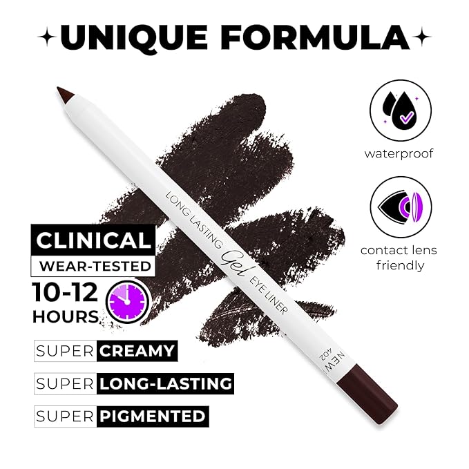 Brown Eyeliner, Ultra Long Lasting Gel Eyeliner Pencil, Waterproof Eye Liner, Smudge Proof, Creamy Eye Pencil, Sweat Proof Makeup, Highly-Pigmented (402 Shade)