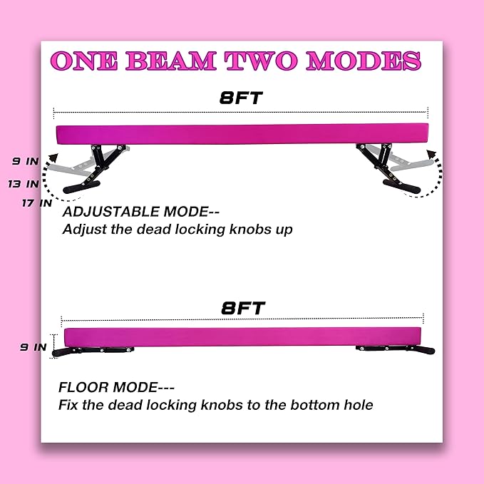 Adjustable Balance Beam for Kids, 8FT Gymnastics Beam with Anti-Slip Legs, High and Low Floor Beam for All Gymnastics Levels, Professional Gymnastic Equipment for Home, Gym Center