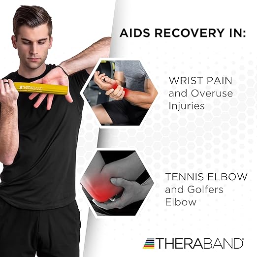 THERABAND FlexBar, Tennis Elbow Therapy Bar, Relieve Tendonitis Pain & Improve Grip Strength, Resistance Bar for Golfers Elbow & Tendinitis, Yellow, Extra Light, Beginner
