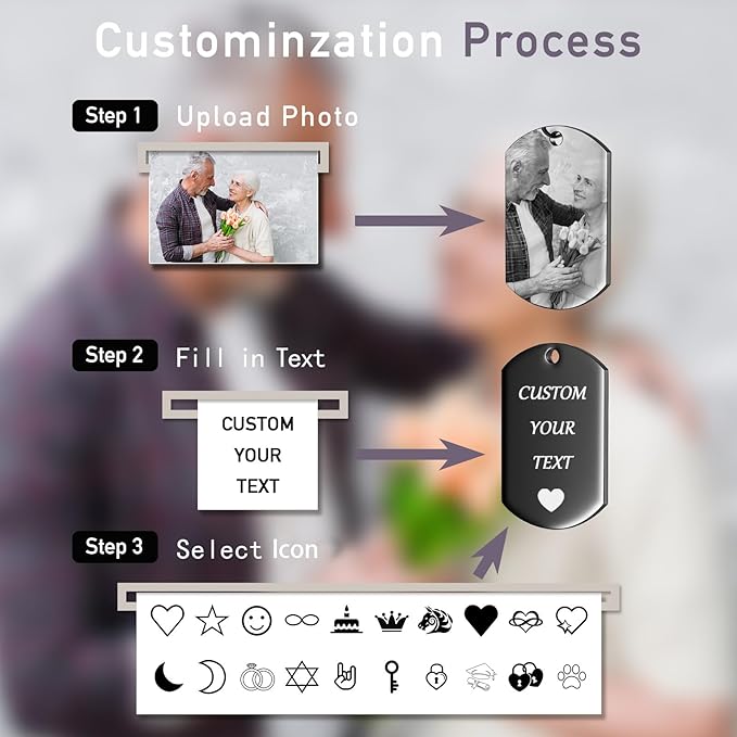 QYH Custom Keychain with Picture - Personalized Key Chain Laser Engraved Photo Text Gold Keychains Customized Gifts for Men