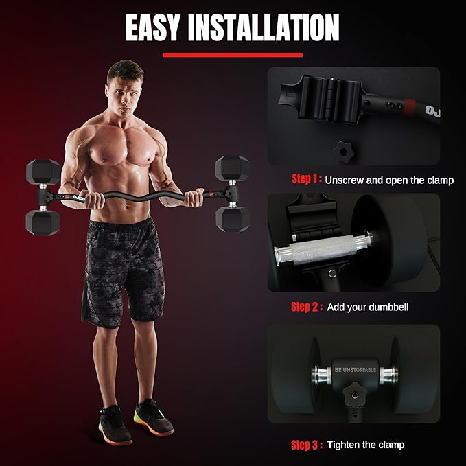 Dumbbell Converter to Barbell Set - Adjustable weights & Up to 200 lb Capacity Weight Barbell - Steel Clamp - Barbell Dumbbells Converter for Home Gym - Weight Lifting for full Body Workouts
