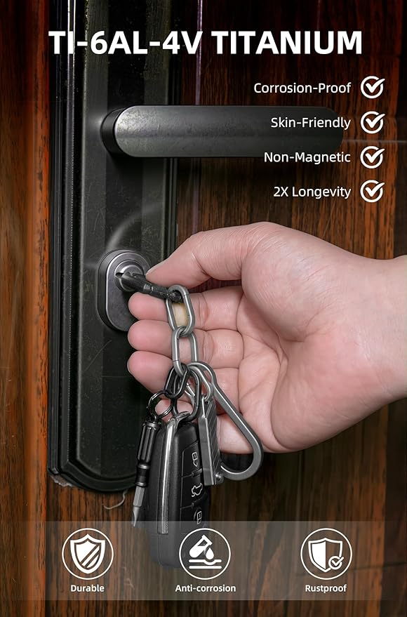 KEEPO LINK Titanium Key Ring Side Pushing, Small Key Ring Quick Release Keychain Connector for Men, 2 Pcs, OLO03 (Black, M)