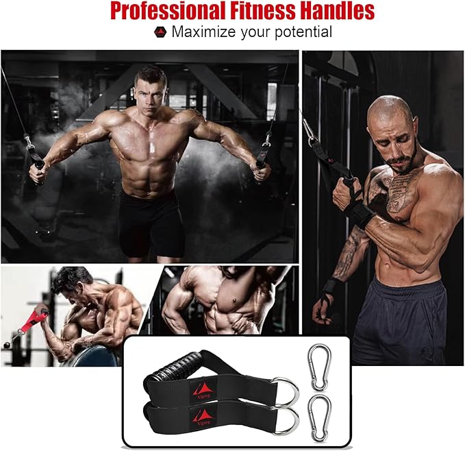 Heavy Duty Gym Exercise Handles Attachment for Cable Machine,Resistance Band,Pulley System Home Fitness Workout Equipment, with Elastic Rubber Grip and 2 Large Carabiners