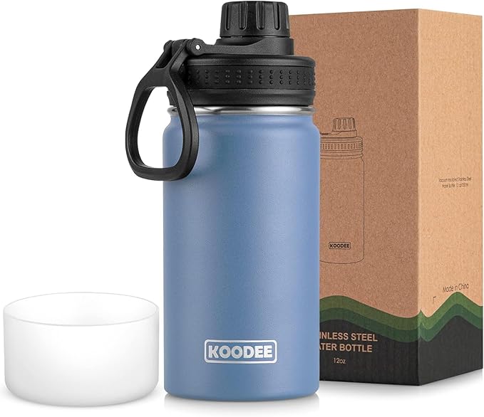 koodee 12 oz Water Bottle for School Stainless Steel Vacuum Insulated Wide Mouth Water Flask with Leakproof Spout Lid (Royal Blue)