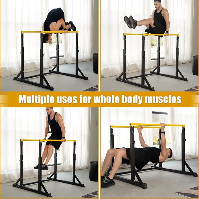 Bongkim Dip Bar, Heavy Duty Dip Station with 7 Height Levels, 800lbs Adjustable Parallel Bars for Tricep Dips Pull-Ups L-Sits Calisthenics Exercises Strength Training for Home Gym Outdoor