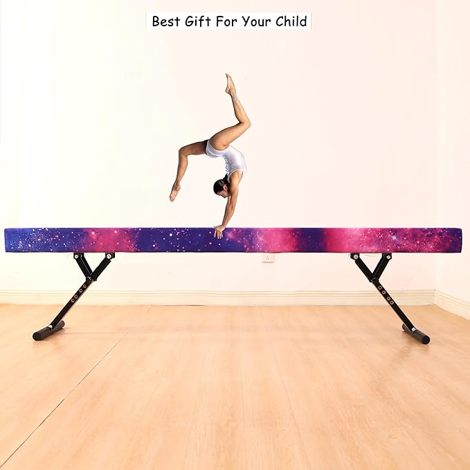 8 Ft Gymnastic Balance Beam with Adjustable Height From7 inch to 22 inch for Kids Children Home Practice, Adjustable Balance Beam with Leg, High and Low Floor Gymnatic Training Beam