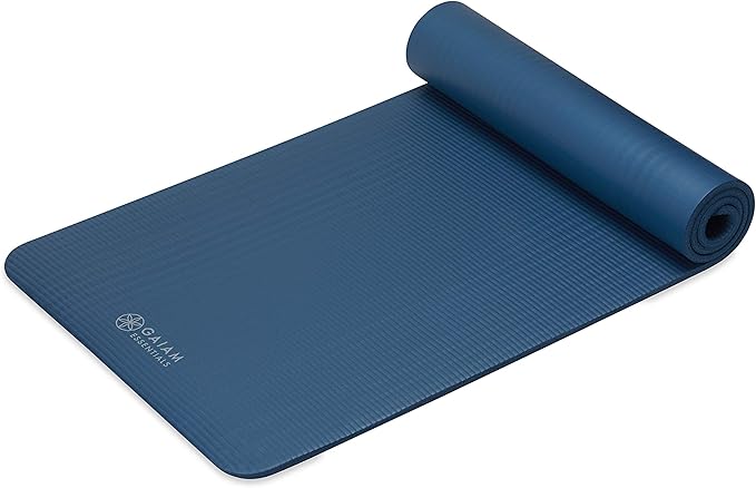 Gaiam Essentials 2/5" Thick (10mm) Yoga & Pilates, Fitness & Exercise Mat with Easy-Cinch Carrier Strap Cushion Support For Fitness and Gym Workouts