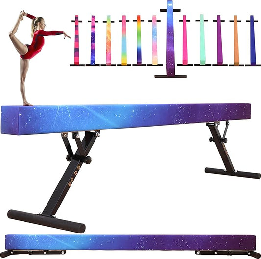 8 Ft Gymnastic Balance Beam with Adjustable Height From7 inch to 22 inch for Kids Children Home Practice, Adjustable Balance Beam with Leg, High and Low Floor Gymnatic Training Beam