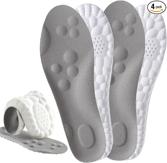 4D Cloud Insoles for Men Women, Cloud Soles Memory Foam Insoles, Massage Cushion Insoles for Foot & Joint Support, Comfort Breathable - 2 Pairs (Gray, Men 8-9/ Women 10-11)
