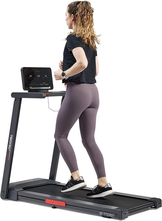 Sunny Health & Fitness Interactive Slim Folding Treadmill for Home, Running or Walking with Quiet Brushless, Shock Absorption, Free SunnyFit App Bluetooth Connection, Optional 12 Level Auto Incline