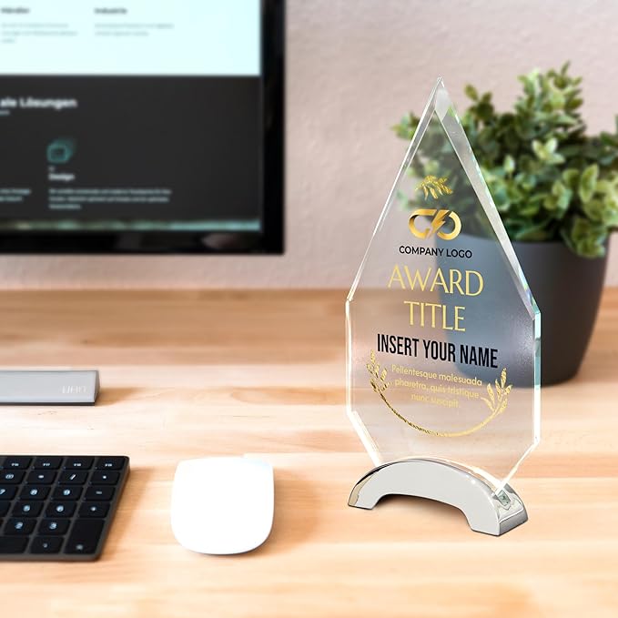9 1/4" Personalized Glass Plaque for Awards and Trophies, Custom Award for Employee of the Month, Retirement, Leadership and Appreciation Gift P (Design 4)