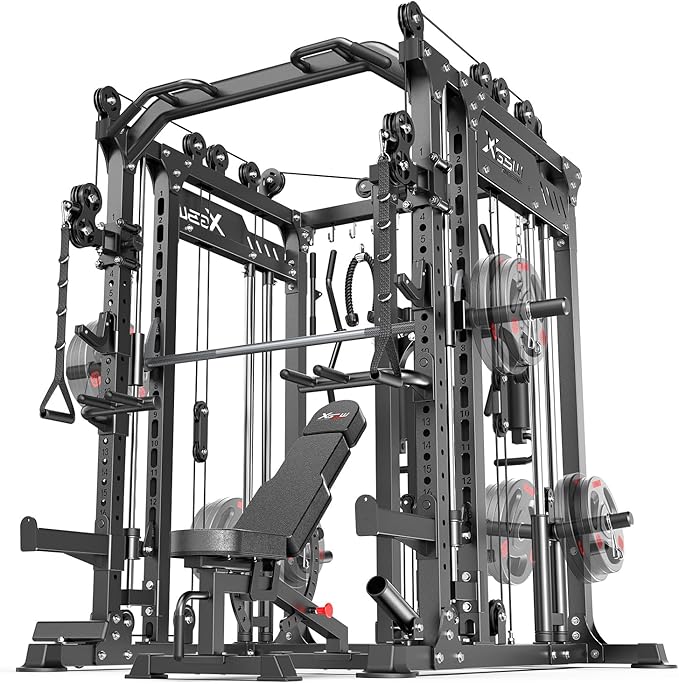 Smith Machine, Multi-Purpose Strength Power Cage with Cable Crossover System and More Training Accessories,Squat Rack Power Rack，Suitable for Home Gyms