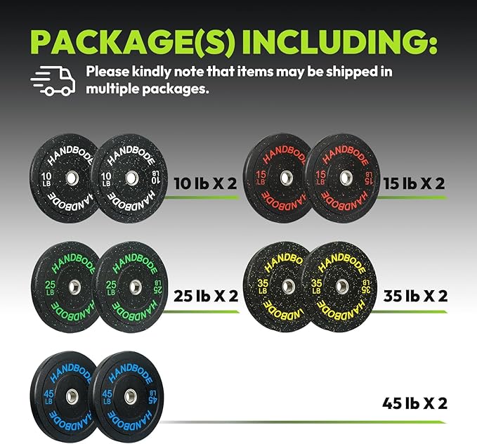 2-Inch Weight Plates High Bounce, Olympic Bumper Plate Set 45/100/160/190/260/300lb, Colored Weight Plates Set for Home Gym, Barbell Weights Rubber Strength Training Plate for Weight Lifting