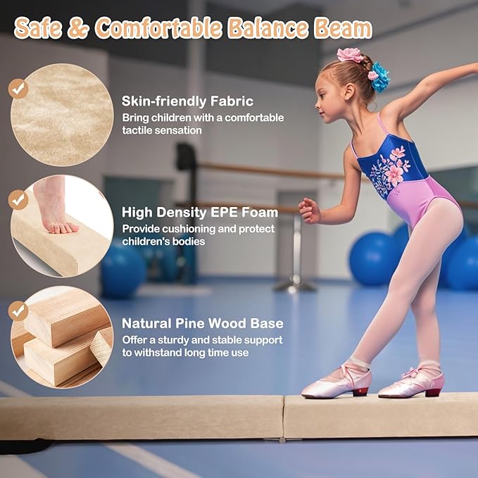 Giantex 7FT/8FT/9FT Balance Beam, Folding Gymnastics Beam w/Carry Handles, Floor Foam Gymnastics Equipment for Kids, Non Slip Rubber Base for Exercise, Practice & Professional Home Training