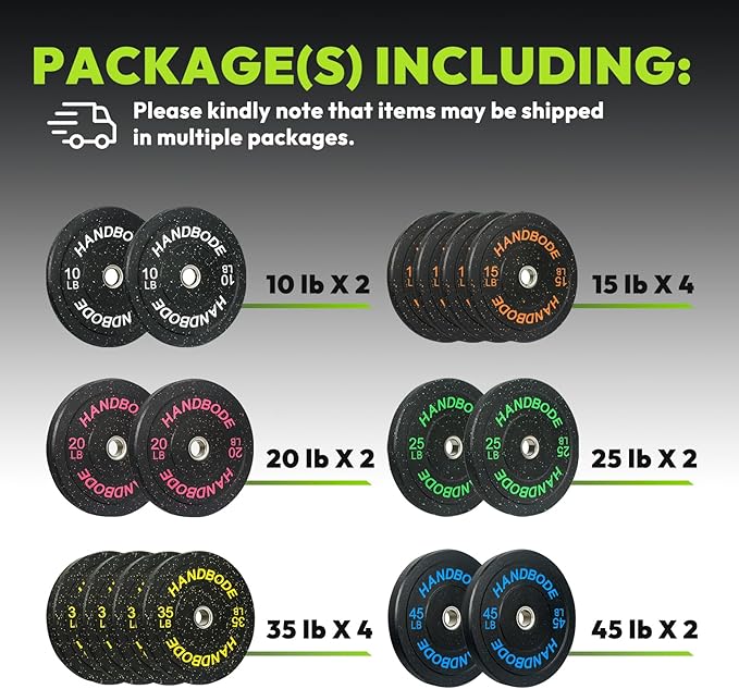 2-Inch Weight Plates High Bounce, Olympic Bumper Plate Set 45/100/160/190/260/300lb, Colored Weight Plates Set for Home Gym, Barbell Weights Rubber Strength Training Plate for Weight Lifting