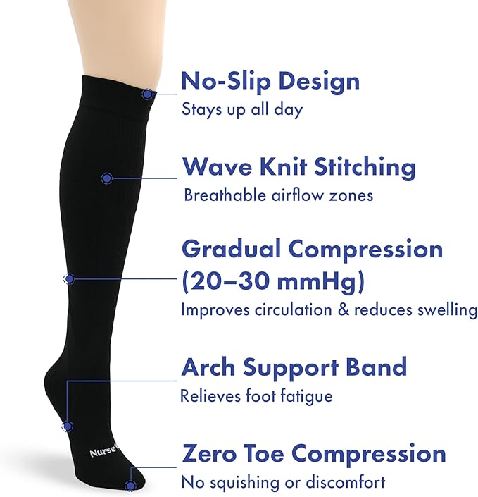 Nurse Yard Compression Socks for Nurses - Women & Men - 20-30mmHg Graduated Compression, Zero-Toe Compression, For Medical Staff, Nursing, Athletic Support Such As Running, Cycling, Hiking - 1 Pair