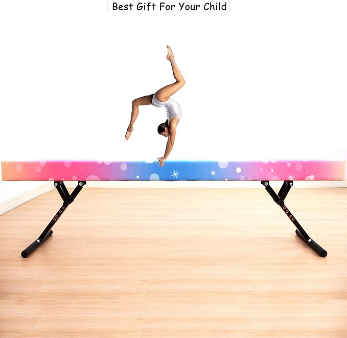8 Ft Gymnastic Balance Beam with Adjustable Height From7 inch to 22 inch for Kids Children Home Practice, Adjustable Balance Beam with Leg, High and Low Floor Gymnatic Training Beam