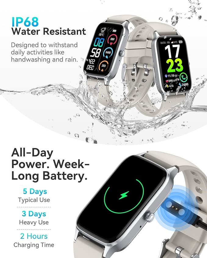 Fitness Activity Tracker for Women Men, Smart Watch Compatible with iPhone Android, IP68 Waterproof Step Counter with 110+ Sports, Sleep Monitor, Calorie Counter (Casual, Starlight, 1.57)
