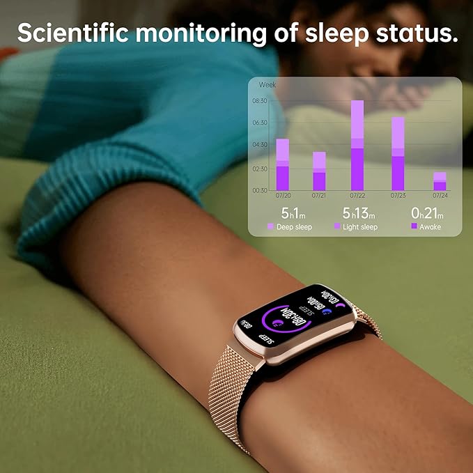 Health Fitness Tracker with 24/7 Heart Rate, Smart Watch with Blood Pressure and Blood Oxygen Monitor, Bulit-in 120+ Sport Mode, Sleep Tracking Waterproof Activity Tracker for Women Men (Rose Gold)