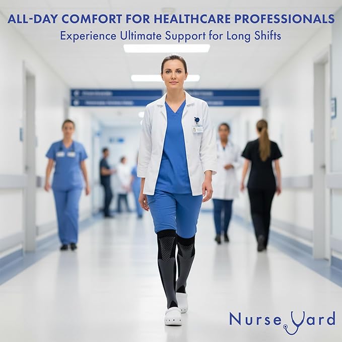 Nurse Yard Compression Socks for Women and Men | 20-30mmHg Graduated Medical Compression Socks for Nurses | Travel and Flying | Athletic Support for Running, Best Compression Socks | 1 Pair Black