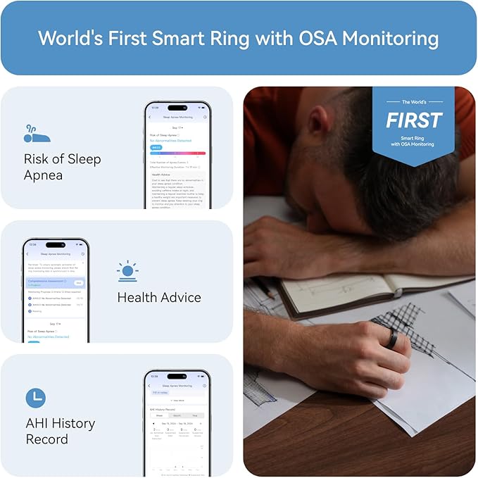 RingConn Gen 2, World’s First Smart Ring with Sleep Apnea Monitoring, No APP Subscription, 12-Day Battery Life, Stress/Heart Rate/Women's Health Tracker, Android & iOS Compatible (Black, Size 10)