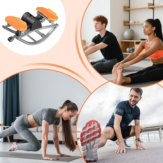 Rock Stepper Side to Side, 49x27x23cm Portable Stepper Machine with A Pull Cord, Compact Steppers for Exercise at Home, The Rock Steppers with Shock-Absorbing Pads, Silent, High Carbon Steel