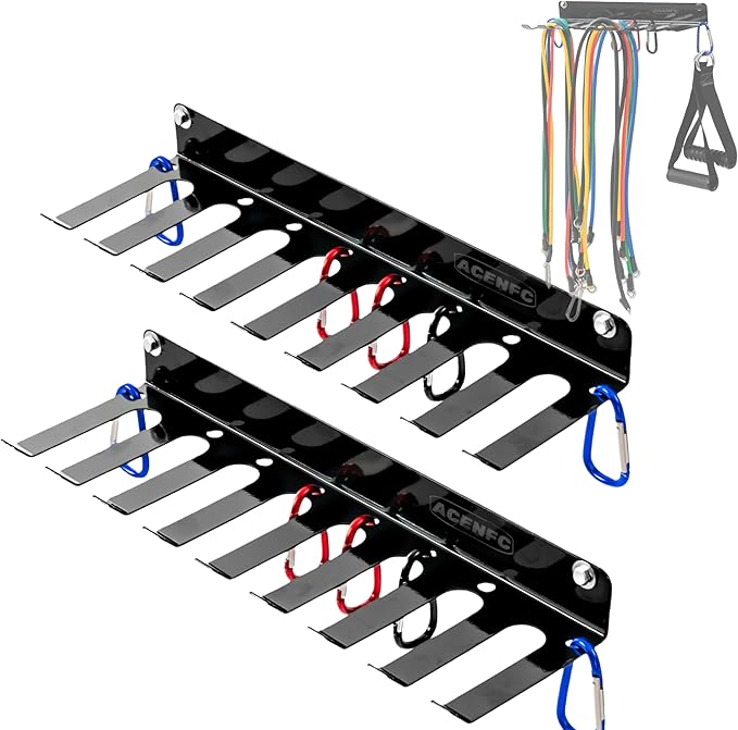 Wall-Mounted Gym Organizer, Barbell Holder Wall Mount, Resistance Band Storage Rack, Home Gym Accessories Holder