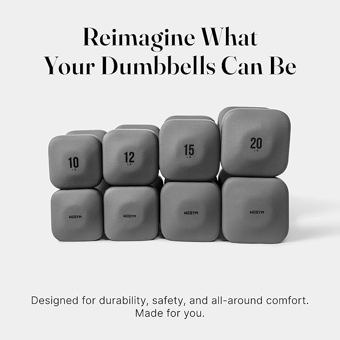 WeGym SafeGrip Square Dumbbells with Anti Slip Handles, Aesthetic Free Weights for Home Workouts, Stable Design Prevents Rolling during Floor Exercises