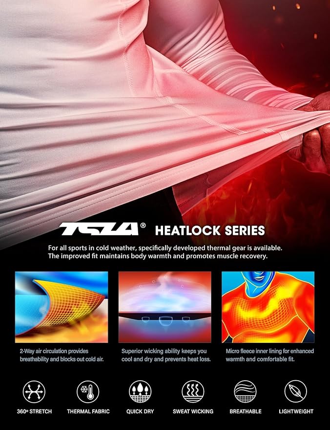 TSLA Men's Thermal Long Sleeve Compression Shirts, Athletic Base Layer Top, Winter Gear Running T-Shirt