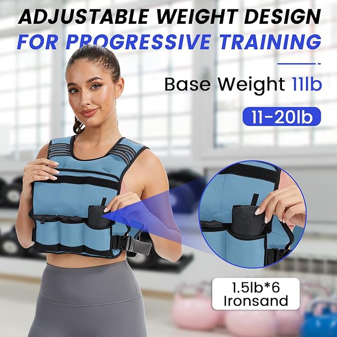 VBSD Adjustable Weighted Vest for Women Men 4-10lb/11-20lb/20-32lb Vest with 6 Ironsand Weights Body Weight Vest with Reflective Strip for Running Walking Strength Training Workouts
