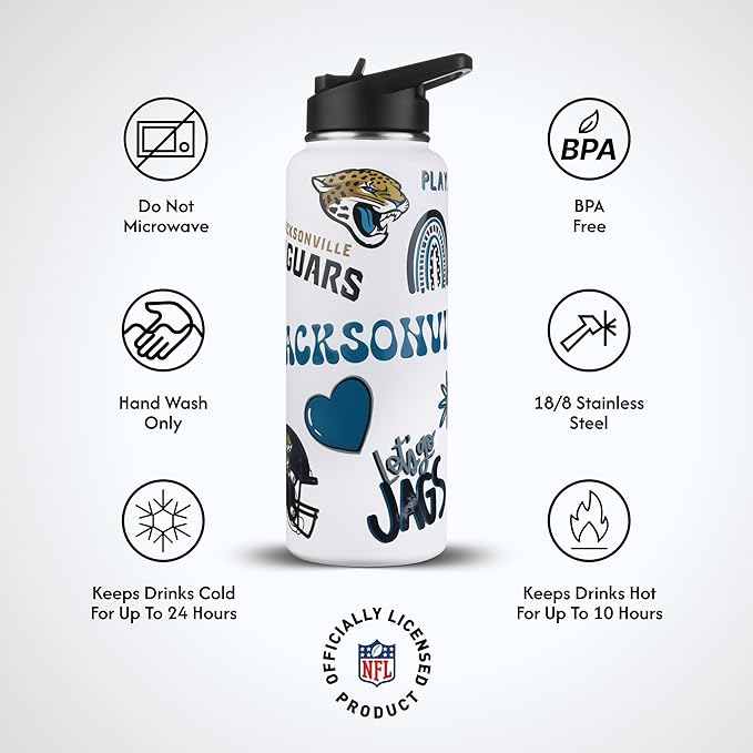The Memory Company Officially Licensed NFL 34oz Water Bottle - Premium Stainless Steel Double-Wall Insulated, Leakproof Design