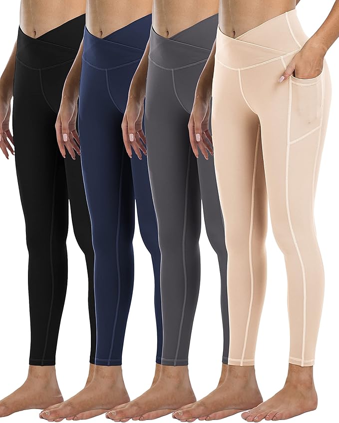 4 Pack Leggings with Pockets for Women,High Waist Tummy Control Workout Yoga Pants