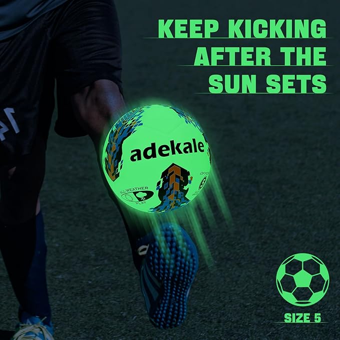 Glow in the Dark Soccer Ball Full Size 3/4/5, Sports Soccer Accessories Gifts Toys for Kids，Boys 8-12 , Light Up Ball with pump and needles, Ideal Soccer Gifts for Boys Age 7 8 9 10 11 12 13 14