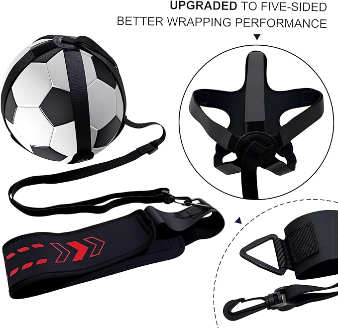 Soccer Training Equipment Football Kick Solo Trainer Adjustable Waist Belt Elastic Rope, Aids Hands Free Throw Sole Practice Fits Ball 3, 4, 5 and Volleyball Rugby (Red)