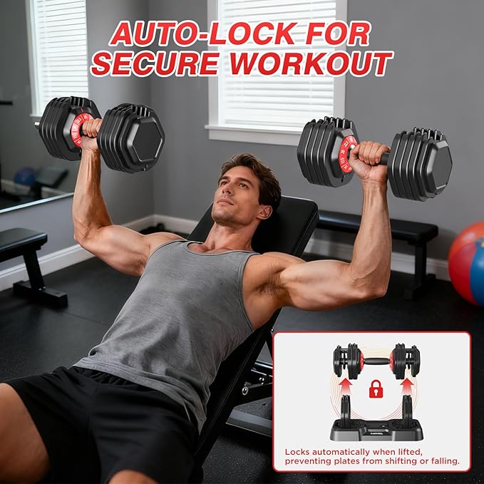 Adjustable Dumbbells Set of 2, Durable Weights Dumbbells Set, 10 in 1/15 in1 Weights Set with Anti-Slip Grip, Fast Adjust Gym Equipment Space Saving for Home Strength Training