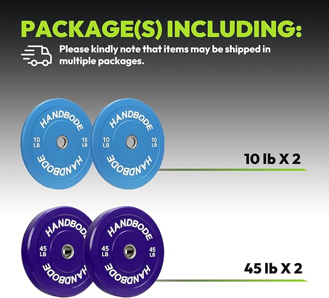 2-Inch Weight Plates High Bounce, Olympic Bumper Plate Set 45/100/160/190/260/300lb, Colored Weight Plates Set for Home Gym, Barbell Weights Rubber Strength Training Plate for Weight Lifting