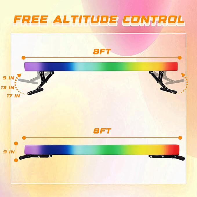 MARFULA Adjustable Balance Beam 8 ft Gymnastic Beam Adjustable Height for Kids and Teenage of All Gymnastic Levels, Gymnastic Training Beam Gymnastic Equipment for Athlete Home and Gym Club Use
