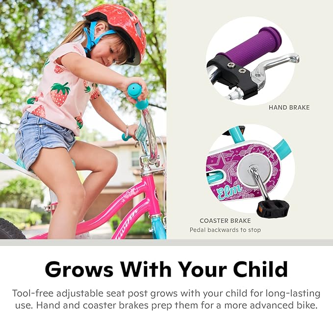 Schwinn Elm and Koen Bike or Balance Bike, 12-18 Inch Bike for Kids Ages 2-13, Black, Blue, Red, Teal, Pink or Purple, SmartStart Ergonomic Design, Adjustable Seat Grows with Child, Training Bicycle