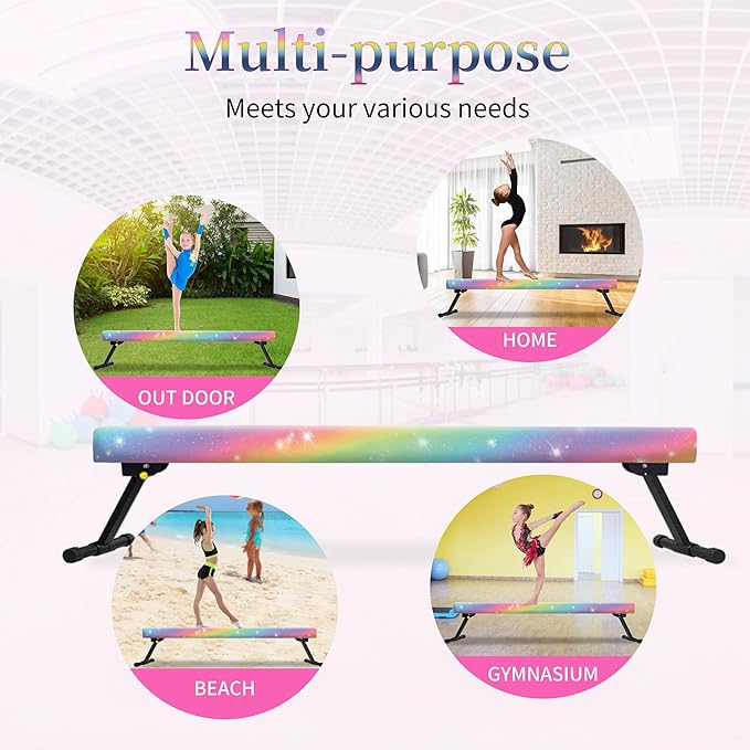 EL&IT·Wings 6FT/8FT Gymnastic Balance Beam for Kids, Adjustable Balance Beam with Leg, High and Low Level Floor Beam, Gymnastics Equipment for Home and Gym Center
