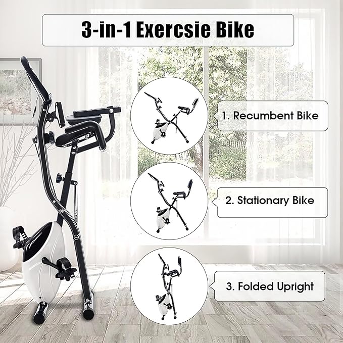 Merax Exercise Bike,Workout Bikes for Home,Folding Stationary Bikes for Home with 16-Level Magnetic Resistance, 300LBS Capacity X-Bike Indoor Exercise Equipment with Heart Rate Sensor & LCD Monitor