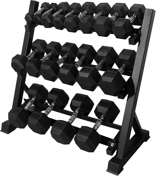RITFIT 650/550/450/350/300/310/260/210/200/180/150/100 LB Rubber Hex Dumbbells Set with Optional Dumbbell Rack, Multi Weight Set to Choose, Ideal for Home Gym and Fitness