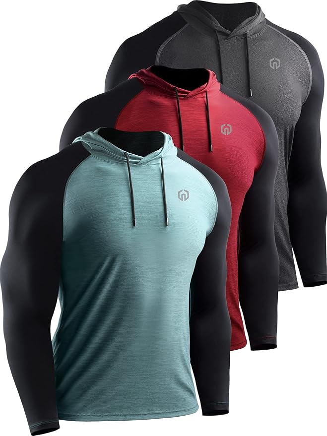 NELEUS Men's Dry Fit Athletic Shirt Workout Running Long Sleeve Shirts with Hoods