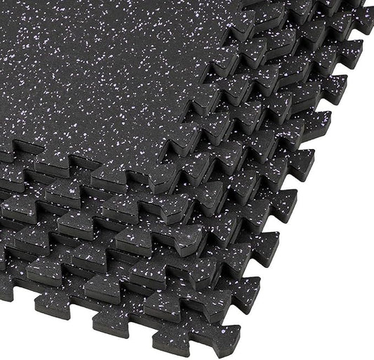 Xspec 1/2" Thick 48 sq ft (12 Tiles) Interlocking Rubber Top EVA Foam Exercise Mat | Home Gym Mats Workout Flooring Tiles for Gyms, Fitness Rooms | Durable Grip Protective Flooring, Black/Purple