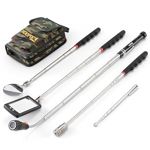 Telescoping Magnetic Pickup Tool Set, Inspection Mirror Telescoping, LED Flashlight, Cool Gadgets for Men, Stocking Stuffers, Gifts for Dad, Husband, Kids, Boyfriend, Magnet Stick