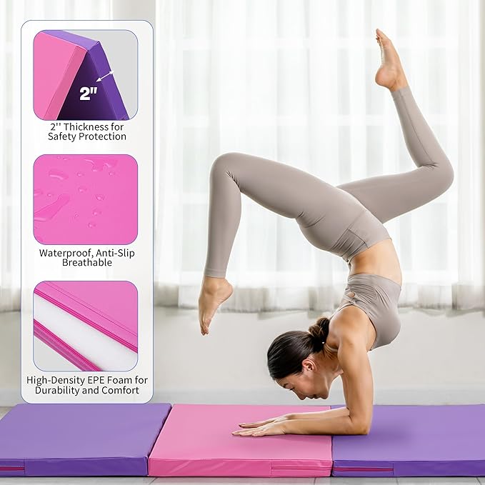 Outdoor Basic 6'x3'x2" Gymnastics Tumbling Mats Folding Panel Thick Gym Exercise Mat for Home
