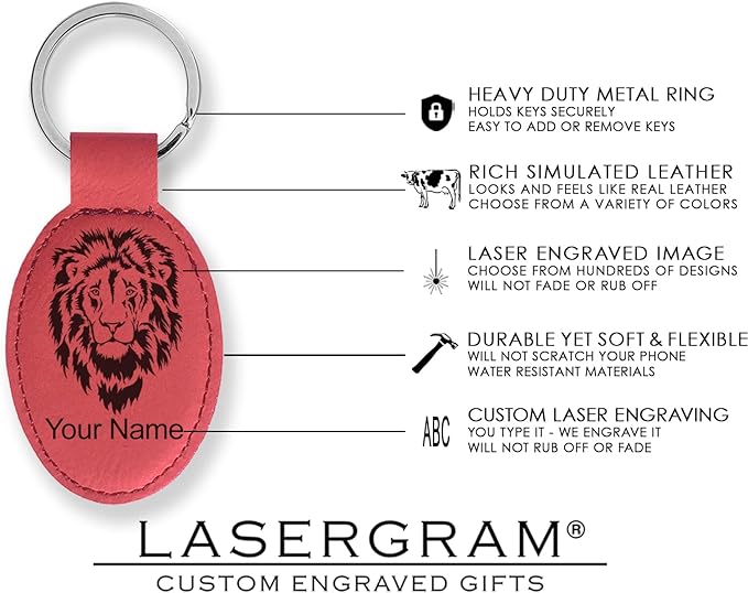 LaserGram Oval Keychain, Quad, Personalized Engraving Included (Red)