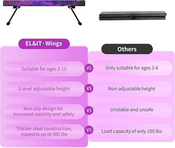 EL&IT·Wings 6ft/8ft Gymnastic Balance Beam, Adjustable High and Low Level Floor Beam - Highly Stable - Gym Practice Training Equipment for Kids Children Girls Home